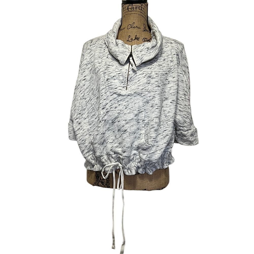 LOFT Marled Quarter-Zip Drawstring Hem Sweatshirt Casual Loungewear Medium - Picture 1 of 5